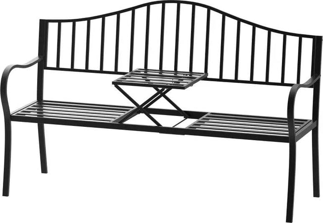 Panchina-da-Esterno-a-2-Posti-,-Panchina-da-Giardino-con-Tavolino-Estensibile-in-Metallo-150-x-53-x-95-cm-Nero-84B-241