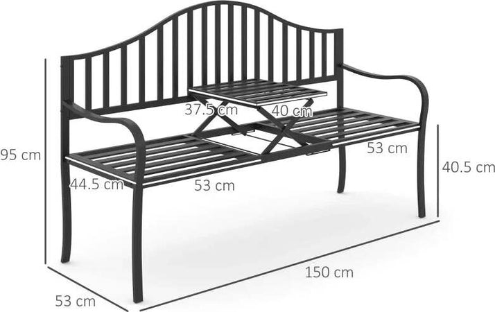Panchina-da-Esterno-a-2-Posti-,-Panchina-da-Giardino-con-Tavolino-Estensibile-in-Metallo-150-x-53-x-95-cm-Nero-84B-241
