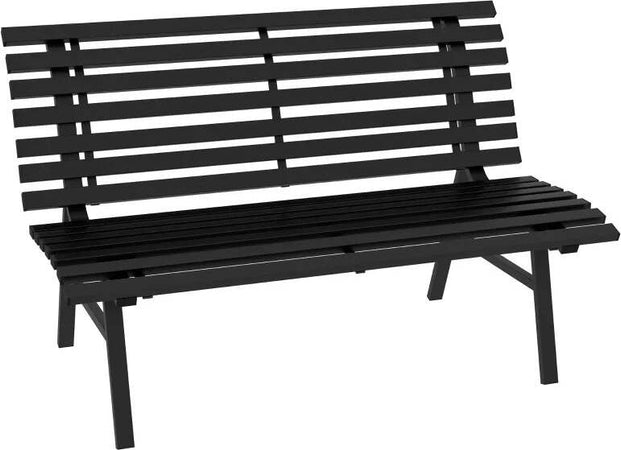 Panchina-da-Esterno-in-Alluminio-a-2-Posti-a-Doghe,-123x67x79cm,-Nero-84G-206V00BK