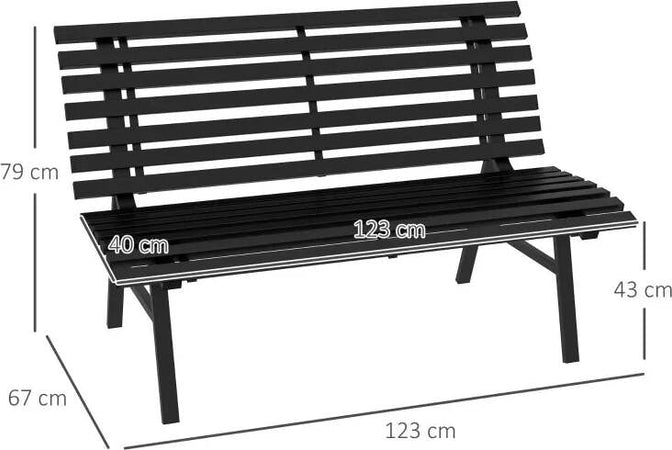 Panchina-da-Esterno-in-Alluminio-a-2-Posti-a-Doghe,-123x67x79cm,-Nero-84G-206V00BK
