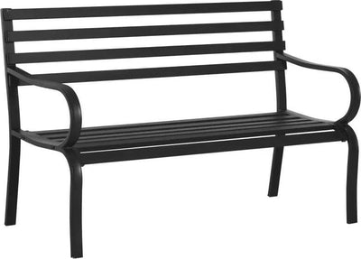 Panchina-da-Esterno-in-Metallo-Impermeabile-Nero,-Panca-da-Giardino-a-due-Posti,-127-x-62-x-82cm---Max-240kg--84B-010
