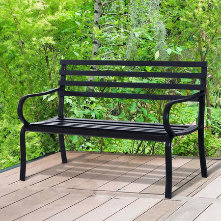Panchina-da-Esterno-in-Metallo-Impermeabile-Nero,-Panca-da-Giardino-a-due-Posti,-127-x-62-x-82cm---Max-240kg--84B-010