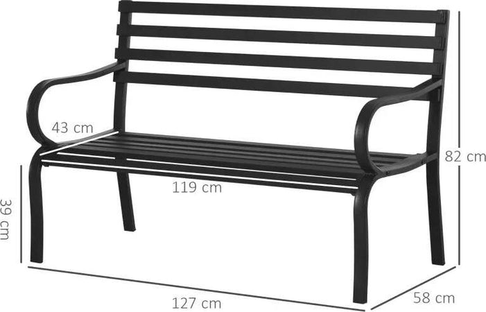 Panchina-da-Esterno-in-Metallo-Impermeabile-Nero,-Panca-da-Giardino-a-due-Posti,-127-x-62-x-82cm---Max-240kg--84B-010