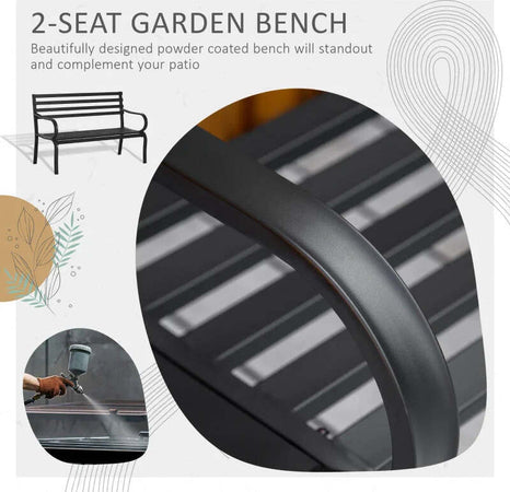 Panchina-da-Esterno-in-Metallo-Impermeabile-Nero,-Panca-da-Giardino-a-due-Posti,-127-x-62-x-82cm---Max-240kg--84B-010