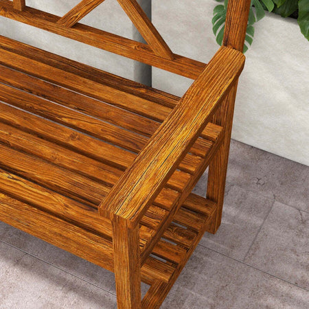 Panchina-da-Giardino-2-Posti-in-Legno-con-Ripiano-e-Braccioli,-125x58x88cm,-Legno-84G-429V00TN