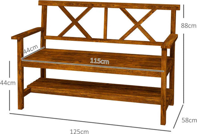 Panchina-da-Giardino-2-Posti-in-Legno-con-Ripiano-e-Braccioli,-125x58x88cm,-Legno-84G-429V00TN