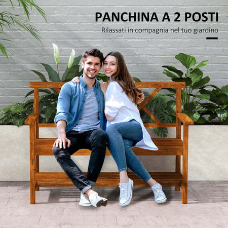 Panchina-da-Giardino-2-Posti-in-Legno-con-Ripiano-e-Braccioli,-125x58x88cm,-Legno-84G-429V00TN