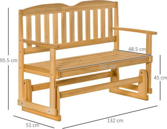 Panchina-da-Giardino-a-Dondolo-da-2-Posti-con-Braccioli-in-Legno-di-Abete,-132x51x95.5cm,-Colore-Legno-84B-529