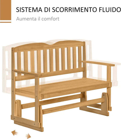 Panchina-da-Giardino-a-Dondolo-da-2-Posti-con-Braccioli-in-Legno-di-Abete,-132x51x95.5cm,-Colore-Legno-84B-529