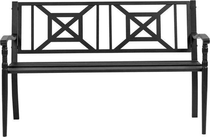 Panchina-da-Giardino-in-Acciaio-a-2-Posti-con-Schienale-Alto-e-Braccioli,-128x62.5x81.5-cm,-Nero-84B-749V01