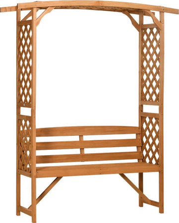 Panchina-da-Giardino-in-Legno-di-Abete-con-Arco-Decorativo-per-Piante-e-Vasi,-160x50x198-cm,-Marrone-84G-002V00BN
