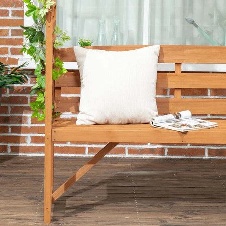 Panchina-da-Giardino-in-Legno-di-Abete-con-Arco-Decorativo-per-Piante-e-Vasi,-160x50x198-cm,-Marrone-84G-002V00BN