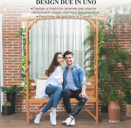 Panchina-da-Giardino-in-Legno-di-Abete-con-Arco-Decorativo-per-Piante-e-Vasi,-160x50x198-cm,-Marrone-84G-002V00BN