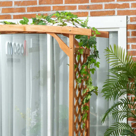 Panchina-da-Giardino-in-Legno-di-Abete-con-Arco-Decorativo-per-Piante-e-Vasi,-160x50x198-cm,-Marrone-84G-002V00BN
