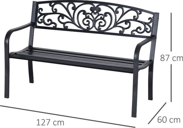 Panchina-da-Giardino-in-Metallo-con-Schienale-Decorato,-127x60x87cm---Nero-840-036