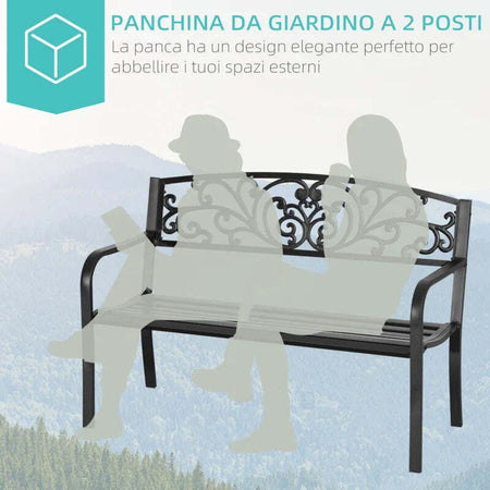 Panchina-da-Giardino-in-Metallo-con-Schienale-Decorato,-127x60x87cm---Nero-840-036