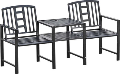 Panchina-da-Giardino-Moderna-2-Posti-con-Tavolino-e-Foro-per-Ombrellone-Arredamento-da-Esterno-165x56x85.5cm-Nero-84B-533