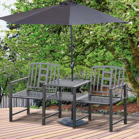 Panchina-da-Giardino-Moderna-2-Posti-con-Tavolino-e-Foro-per-Ombrellone-Arredamento-da-Esterno-165x56x85.5cm-Nero-84B-533