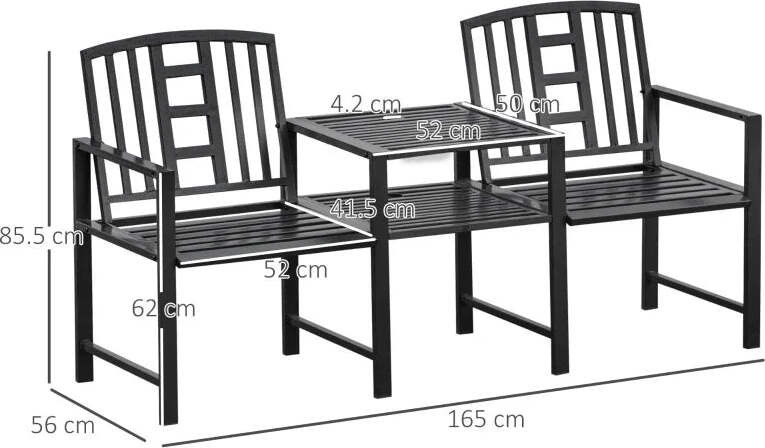 Panchina-da-Giardino-Moderna-2-Posti-con-Tavolino-e-Foro-per-Ombrellone-Arredamento-da-Esterno-165x56x85.5cm-Nero-84B-533