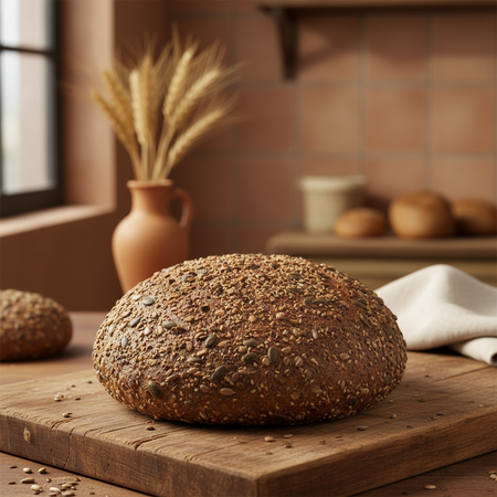 Pane Integrale Multi Semi Pagnotta Di Grani Antichi Siciliani Bio Con Semi Di Zucca, Girasole, Lino, Sesamo E Papavero Pagnotta E Salute