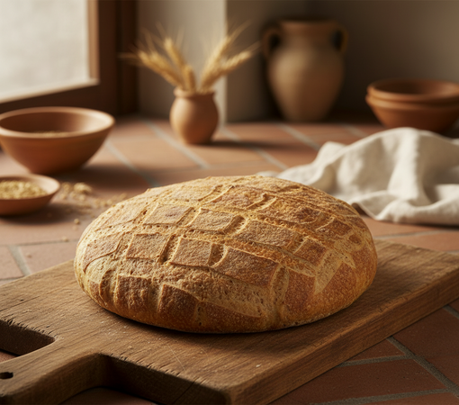 Pane Senza Lievito Semi-integrale Proteico Pagnotta Di Semola Di Grano Duro Siciliano E Grani Antichi Siciliani Bio Pagnotta E Salute