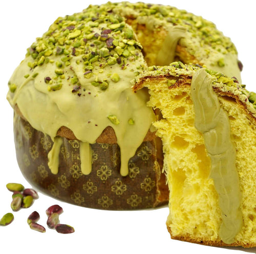 Panettone Al Pistacchio Artigianale Farcito Con Crema Al Pistacchio Nutella Al Pistacchio E Granella 1.2 Kg La Bottega Reale