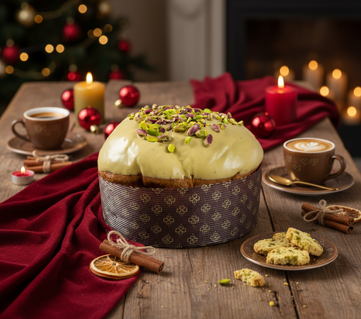 Panettone Artigianale Siciliano, Panettone Al Pistacchio 1kg Siciliano 100% Copertura Glassa Di Pistacchio