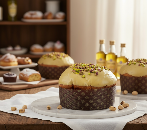 Panettone Artigianale Siciliano, Panettone Al Pistacchio 1kg Siciliano 100% Copertura Glassa Di Pistacchio