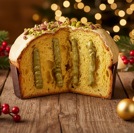 Panettone Artigianale Siciliano, Panettone Al Pistacchio 1kg Siciliano 100% Copertura Glassa Di Pistacchio