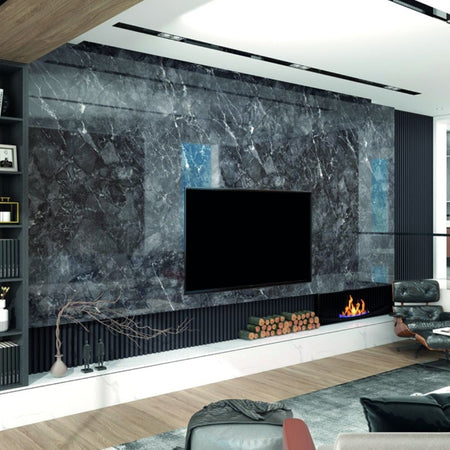 Pannello decorativo 1220x3000x5 mm. colore effetto marmo nero lucido