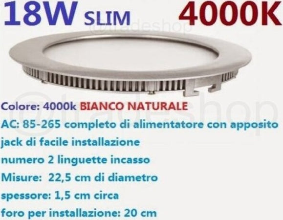 Pannello Faretto Led 18w Ad Incasso Slim Luce Bianca Calda Neutra Tondo Quadrato Illuminazione/Illuminazione per interni/Luci da incasso Trade Shop italia - Napoli, Commerciovirtuoso.it