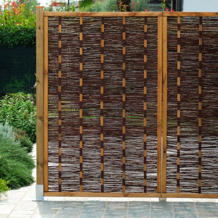 Pannello grigliato in legno di pino naturale con salice intrecciato barriera per recinzioni 115 x h 180 cm