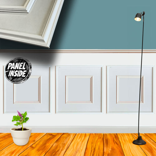 Kit 2ml di Boiserie in legno MASSICCIO (200x100cm) laccato bianco inclusi PANNELLI 60x60cm e cornice interna - Eternal Parquet