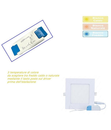 Pannello Led Incasso Quadrato Slim Plafoniera 3w Cct 3 Colorazioni Luce P73a-q3c