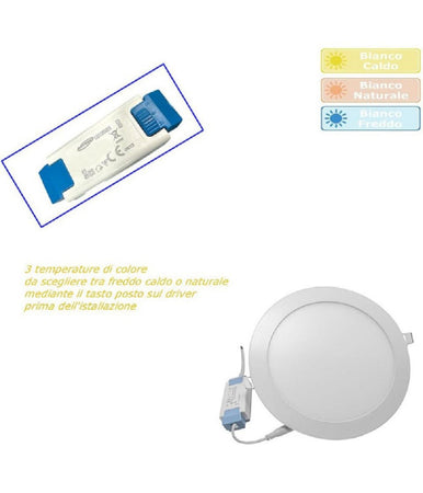 Pannello Led Incasso Rotondo Slim Plafoniera 3 W Cct 3 Colorazioni Luce P73a-t3c