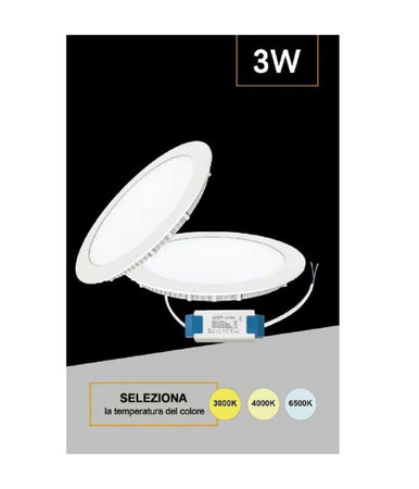 Pannello Led Incasso Rotondo Slim Plafoniera 3 W Cct 3 Colorazioni Luce P73a-t3c