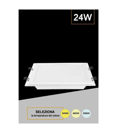 Pannello Led Slim Quadrato Incasso 24w Cornice Vetro Cct 3000k 4000k 6500k P205e-q3c