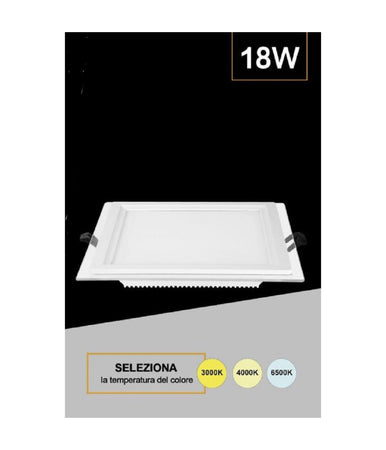 Pannello Led Slim Quadrato Incasso Cornice Vetro 18w Cct 3000k 6500k 4000k P165e-q3c