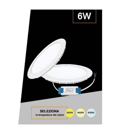 Pannello Led Tondo Da Incasso 6 Watt Con Driver Cct 3000k 4000k 6500k P105a-t3c