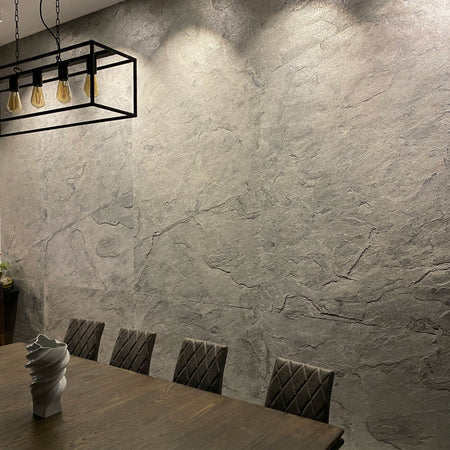 pannello rivoluzionario di Rivestimento interno-esterno in VERA PIETRA flessibile 280x122x0,3cm ANTRACITE