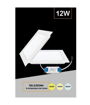 Pannello Smd Led Quadrato Incasso 12w Con Driver Cct 4000k 3000k 6500k P155a-q3c