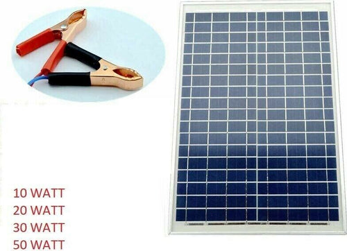 PANNELLO-SOLARE-FOTOVOLTAICO-10W-20W-30W-50W-CELLE-SILICIO-COMPLETO-PINZE-BATTE