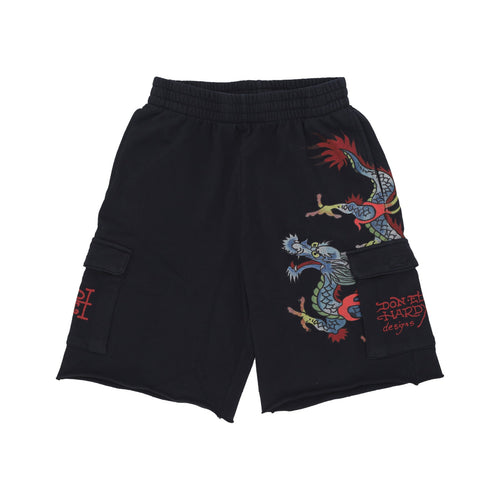 ED HARDY Pantalone Corto Tuta Uomo Crawling Dragon Sweat Cargo Shorts Black da uomo