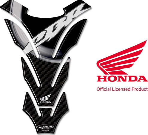 Paraserbatoio-moto-CBR-Licenza-Ufficiale-Honda-adesivo-resina-3D-carbonio-bianco