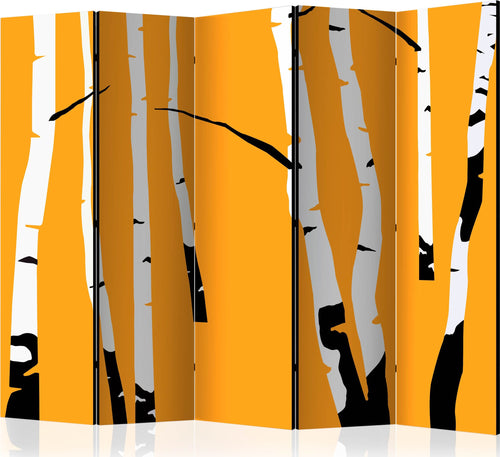 Paravento-Birches-on-the-orange-background-II-[Room-Dividers]