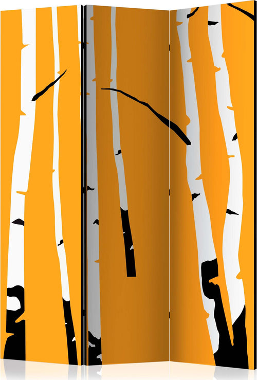 Paravento-Birches-on-the-orange-background-[Room-Dividers]