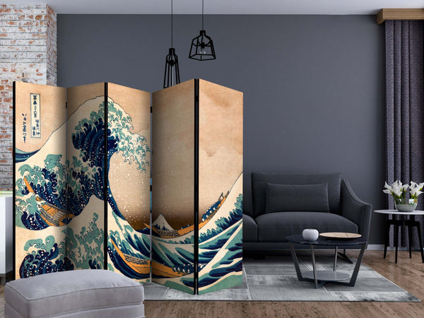 Paravento-Hokusai:-The-Great-Wave-off-Kanagawa-(Reproduction)-II-[Room-Dividers]