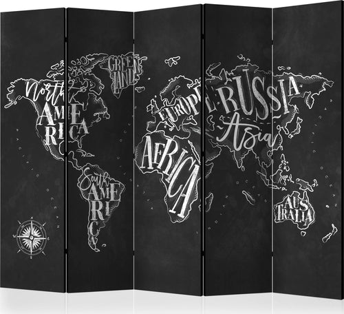 Paravento-Retro-Continents-(Black)-II-[Room-Dividers]