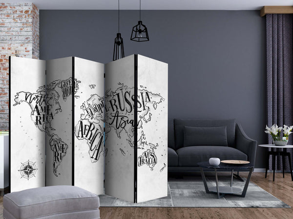 Paravento-Retro-Continents-(Grey)-II-[Room-Dividers]