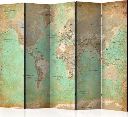 Paravento-Turquoise-World-Map-[Room-Dividers]